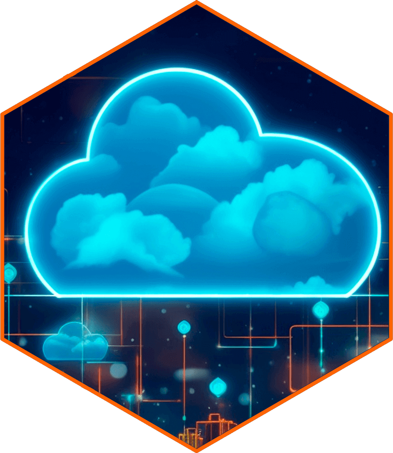AboutIT-Cloud-Based-Solutions Visual representation of future cloud computing, featuring dynamic data flows and a high-tech digital environment.