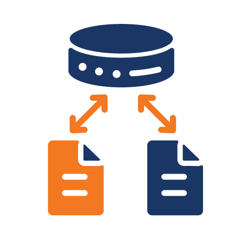 A server with two files and a disk, representing essential elements of data storage and organization.